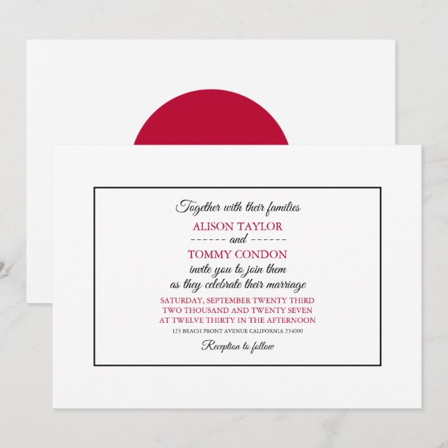Invitation Drapeau japonais, Drapeau du Mariage japonais (Devant / Derrière)