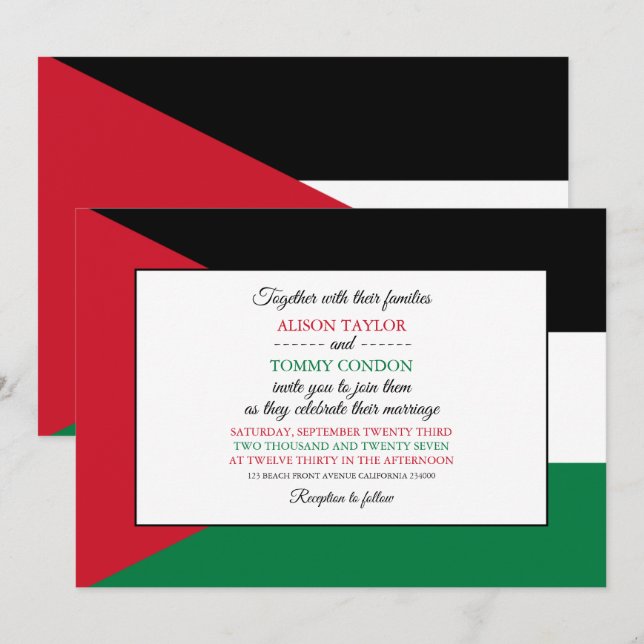 Invitation Drapeau jordanien, Drapeau de Jordanie Mariage (Devant / Derrière)
