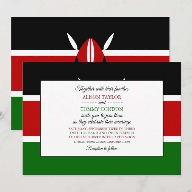 Invitation Drapeau kényan, Drapeau du Mariage kenyan (Devant / Derrière)