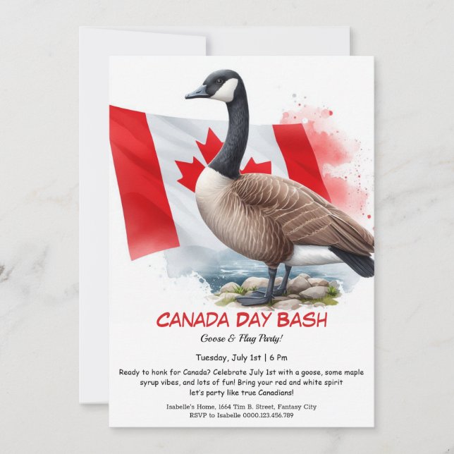 Invitation Drapeau mignon Canada d'oie et feuille d'érable |  (Devant)