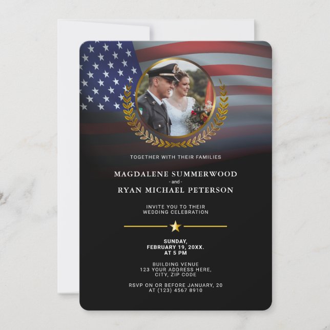 Invitation Drapeau militaire américain patriotique et Mariage (Devant)