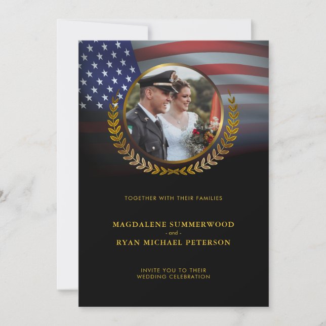 Invitation Drapeau militaire américain patriotique et Mariage (Devant)