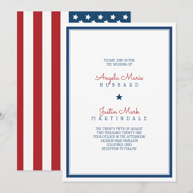 Invitation Drapeau patriotique des États-Unis Mariage 3 (Devant / Derrière)