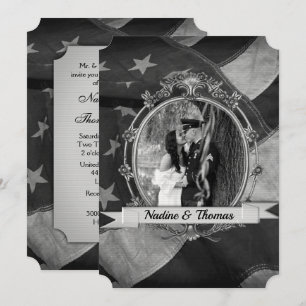 Invitation Drapeau patriotique militaire de B&W avec photo