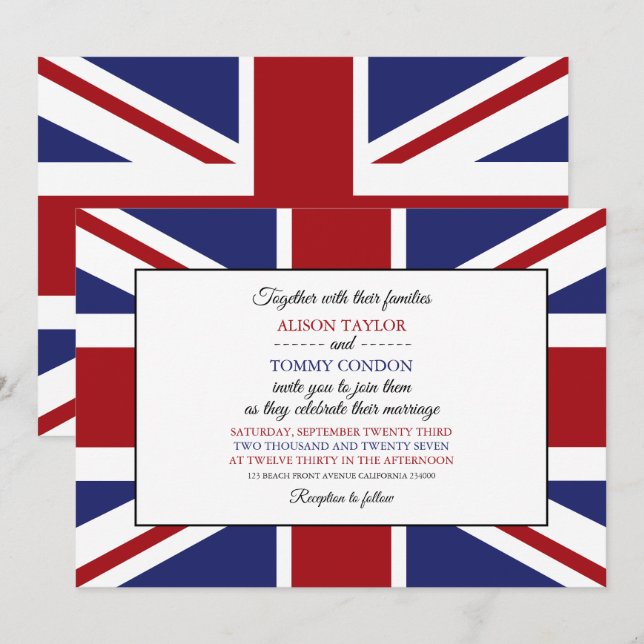 Invitation Drapeau Union Jack Mariage Britannique (Devant / Derrière)