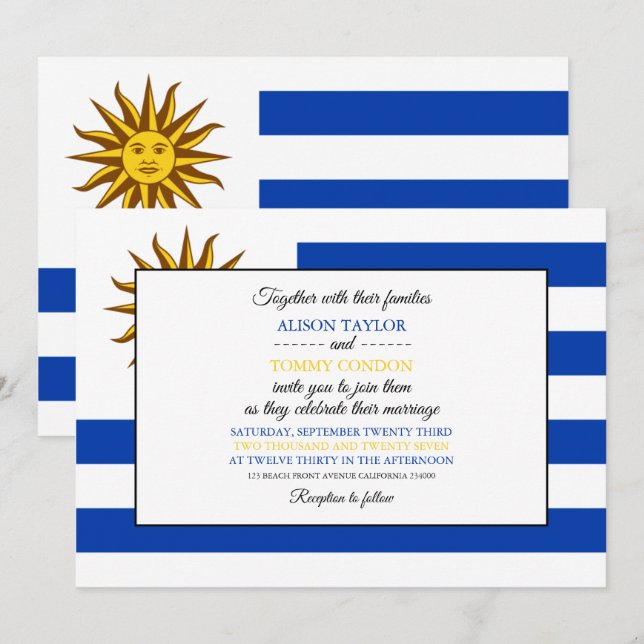 Invitation Drapeau uruguayen, Drapeau uruguayen Mariage (Devant / Derrière)