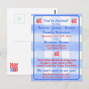 Invitation drapeau USA à carreaux bleu aquarelle