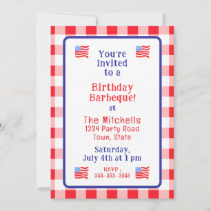 Invitation Drapeau USA aquarelle ANNIVERSAIRE Rouge Blanc Ble