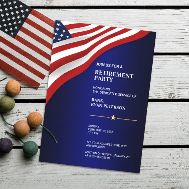 Invitation Drapeau USA | Coin | Luxe Bleu (Créateur téléchargé)