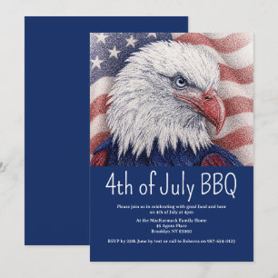 Invitation Drapeau USA rouge blanc bleu patriotique BBQ du 4 