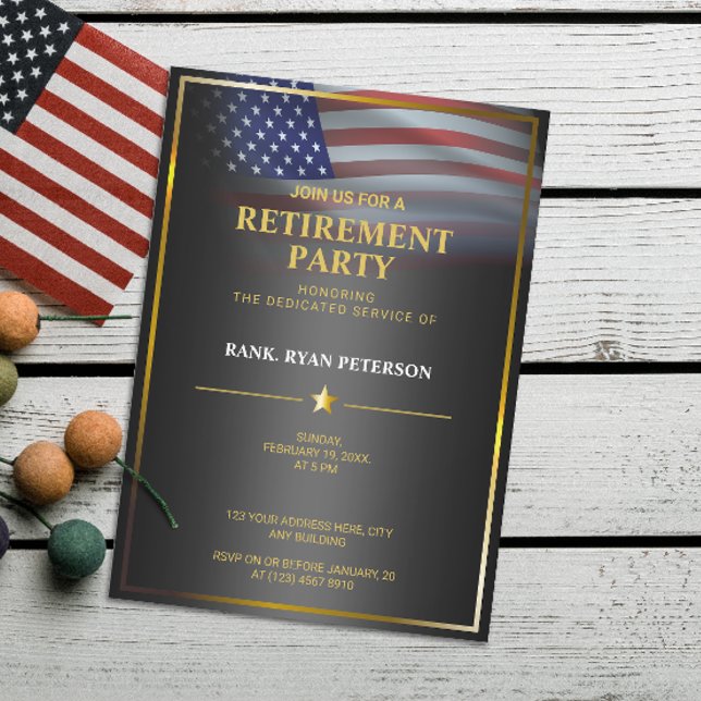 Invitation Drapeau USA | Transparent | Cadre doré | Noir Luxe (Créateur téléchargé)