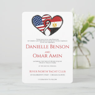 Invitation Drapeaux de cœur égypto-américains pour mariage