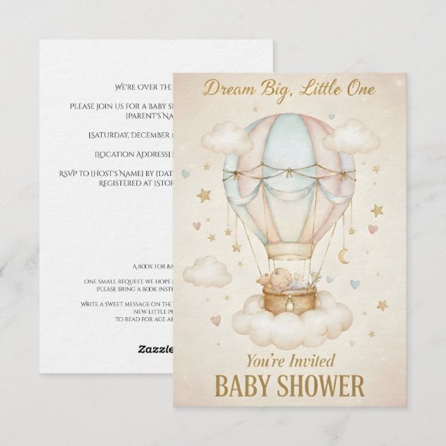 Invitation Dream Big, Little One – Baby Shower  (Devant / Derrière)