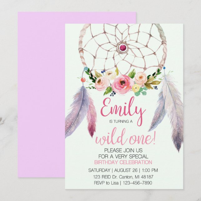 Invitation Dream Catcher 1er anniversaire (Devant / Derrière)