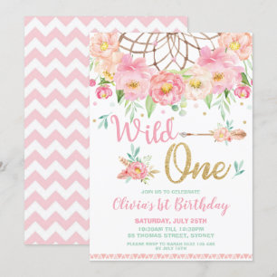 Invitation Dream Catcher Wild One Birthday Boho Floral