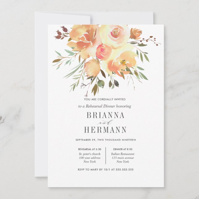 Invitation Dream Peach | Dîner de répétition Mariage de fleur (Devant)