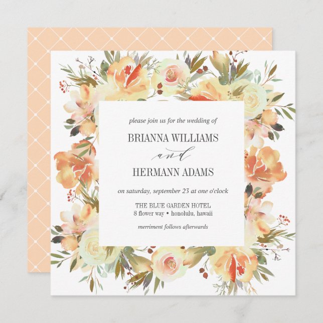 Invitation Dream Peach | Fancy Spring Floral Diamond Mariage (Devant / Derrière)