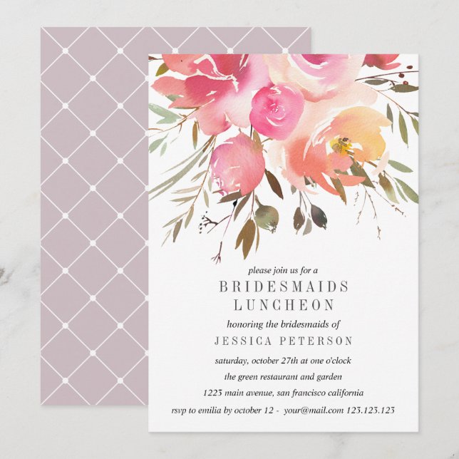 Invitation Dream Pink Flowers Bridesmaids Mariage du déjeuner (Devant / Derrière)
