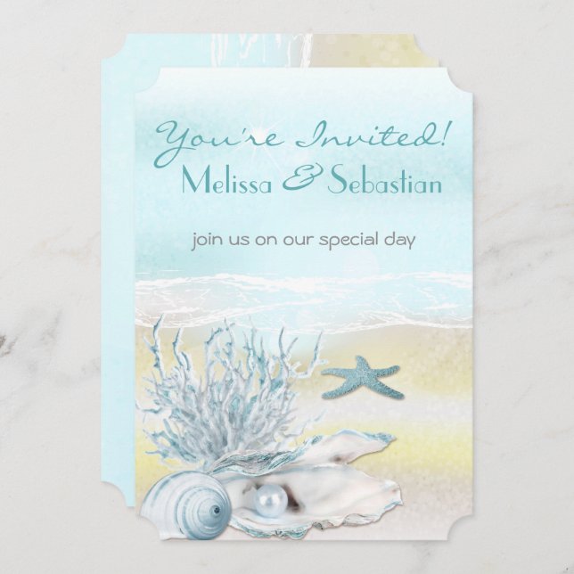 Invitation Dream Shore Beach Blue Wedding (Devant / Derrière)