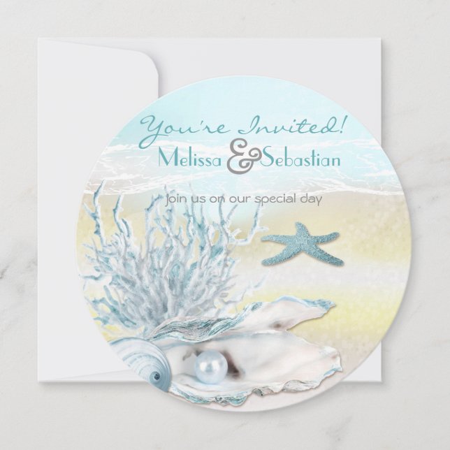 Invitation Dream Shore Beach Blue Wedding (Devant)