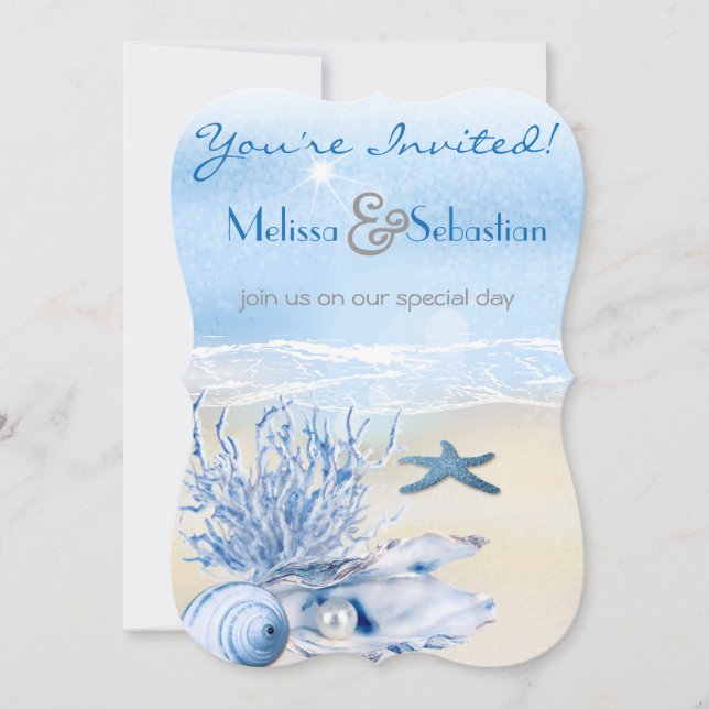 Invitation Dream Shore Beach Très Bleu Mariage Invite (Devant)