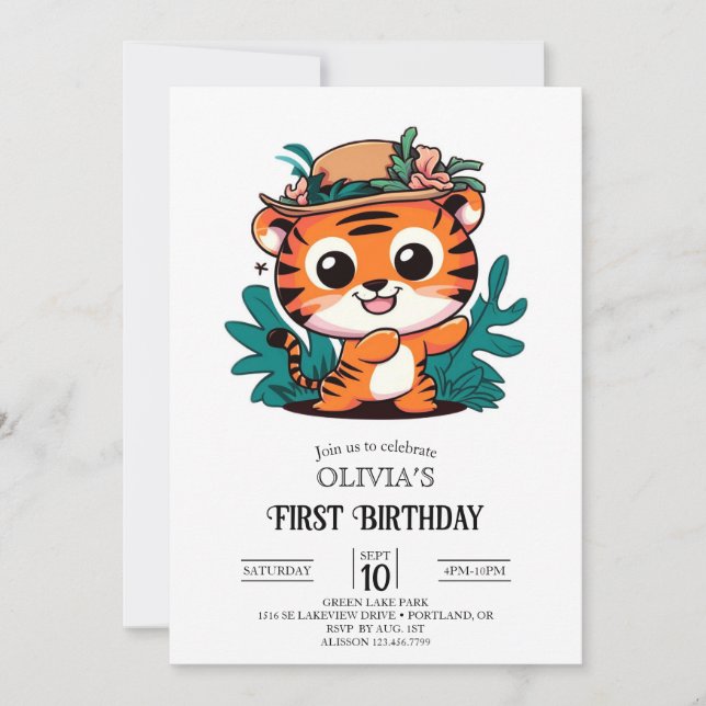 Invitation Dreamable Adorable Tiger 1er Anniversaire numériqu (Devant)