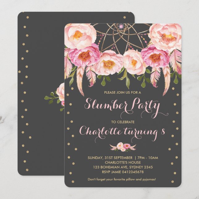 Invitation Dreamcatcher Stwood Party Anniversaire (Devant / Derrière)