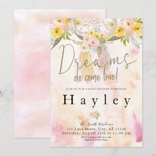 Invitation Dreams Do Come True Watercolor Baby shower Boho