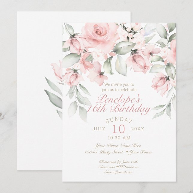 Invitation Dreamush Rose rose rose rose Sweet sixteen Anniver (Devant / Derrière)