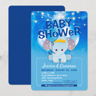 Invitation Dreamy Blue Balloons Baby Elephant Baby shower
