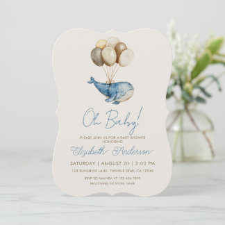 Invitation Dreamy Blue Whale and Balloons Boy Baby Shower