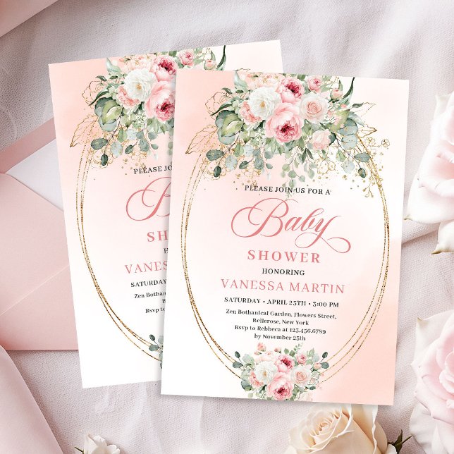 Invitation Dreamy Boho Blush Roses Eucalyptus Baby Shower   (Dreamy Boho Blush Roses Eucalyptus Baby Shower Invite)