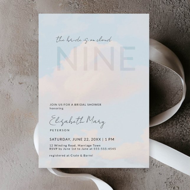 Invitation Dreamy Cloud 9 Sunny Modern Fête des mariées éléga (the bride is on cloud 9 bridal shower invitation dreamy romantic pastel  blue sunny cloud sky modern)