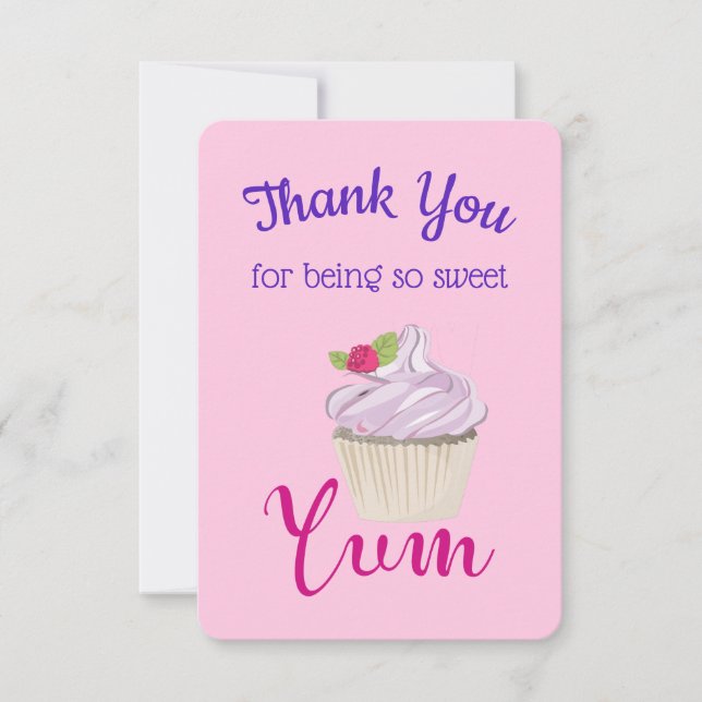 Invitation Dreamy Cupcake rose avec Yum framboise! Remercieme (Devant)