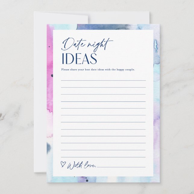 Invitation Dreamy Date Night Ideas Bridal Shower Game Card (Devant)