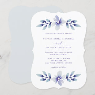 Invitation Dreamy Floral Mariage pourpre et bleu