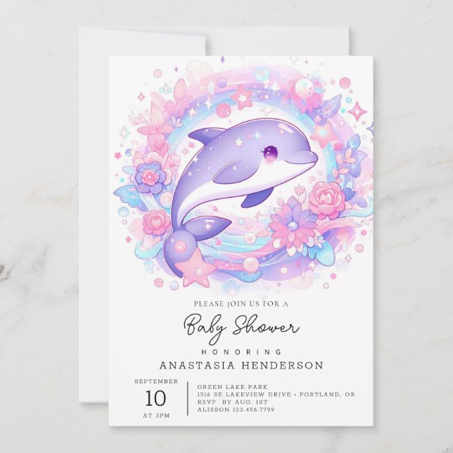 Invitation Dreamy Little Dolphin Baby shower (Devant)