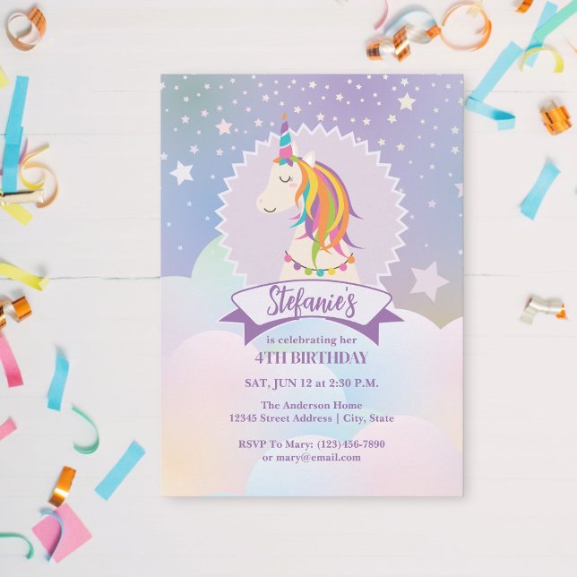 Invitation Dreamy Magical Rainbow Unicorn Anniversaire de enf (Créateur téléchargé)