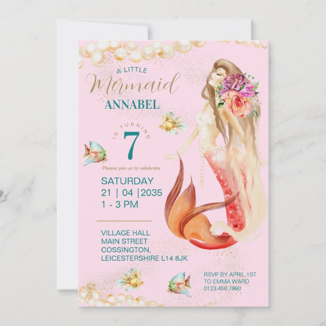 Invitation Dreamy Mermaid fête d'anniversaire (Devant)