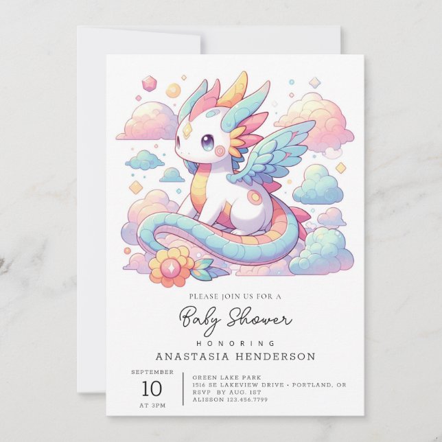 Invitation Dreamy mignonne Baby shower Dragon (Devant)