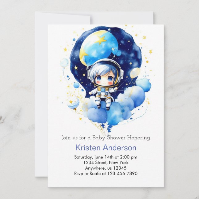 Invitation Dreamy Moon et Stars Adventure Boy Baby shower (Devant)