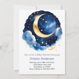 Invitation Dreamy Moon et Stars Blue Boy Baby shower