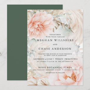 Invitation Dreamy Pale Coral Floral et verdure