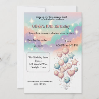 Invitation Dreamy Pastel Celestial Balloons Kids Birthday 