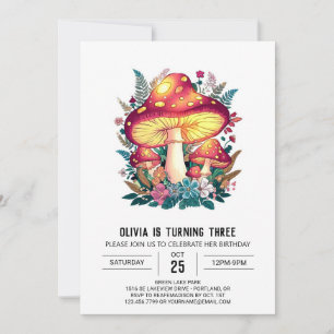 Invitation Dreamy Pastel Champignons Numériques Anniversaire