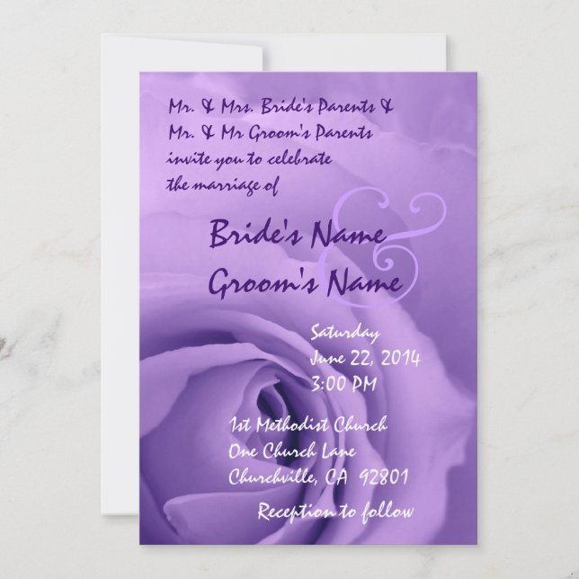 Invitation Dreamy Pastel Purple Rose Métallure Mariage (Devant)