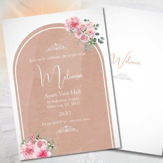 Invitation Dreamy peach rose fleurs couronne douche nuptiale
