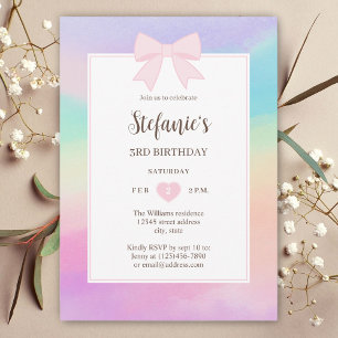 Invitation Dreamy Rainbow Watercolor Rose Bow Girl Anniversai