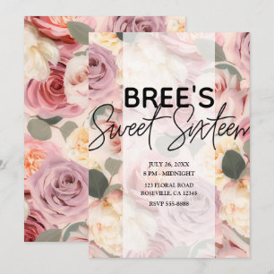 Invitation Dreamy rose Floral Élégant Shabby Chic Sweet 16