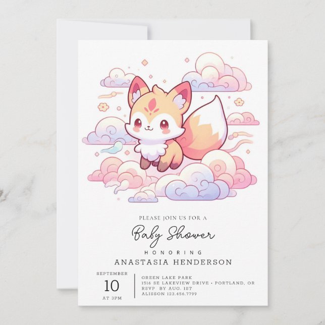 Invitation Dreamy Woodland Fox Baby shower (Devant)
